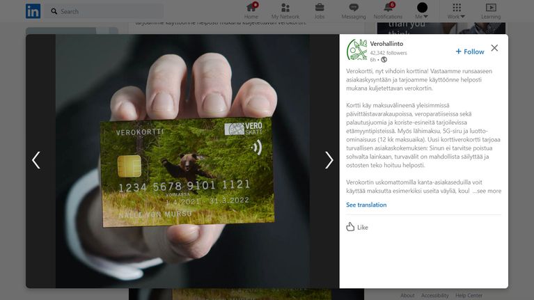 Ruutukaappaus Verohallinon Linkedin aprillipilasta.