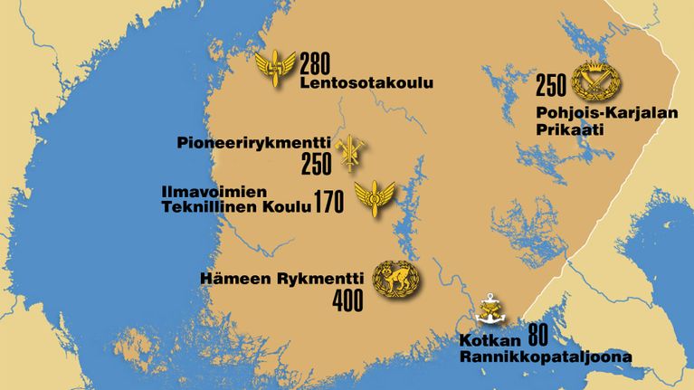 Puolustusvoimien työpaikkavähennykset -grafiikka