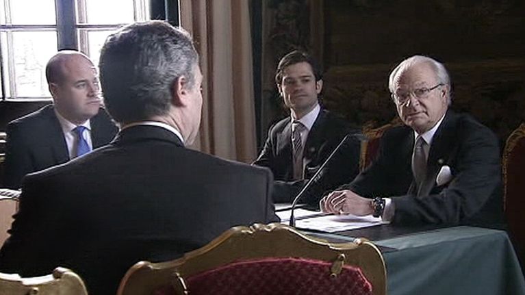 Fredrik Reinfeldt,  prinssi Carl Philip ja Ruotsin kuningas Kaarle XVI Kustaa.