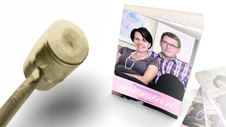 Kuvituskuva: Pääministerin morsian -kirja ja oikeuden nuija
