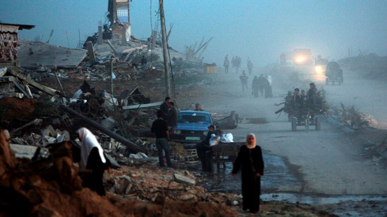 Näkymä Israelin armeijan iskun kohteena olleesta Jabalian kaupungista Gazasta tammikuussa 2009