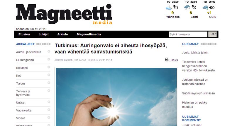 Kuvassa kuvakaappaus Magneetti-media - lehden sivusta