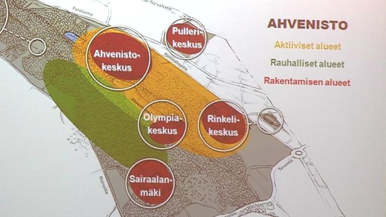 Ahvenistovision kaaviokuva aktiivisista, rauhallisista ja rakentamisen alueista