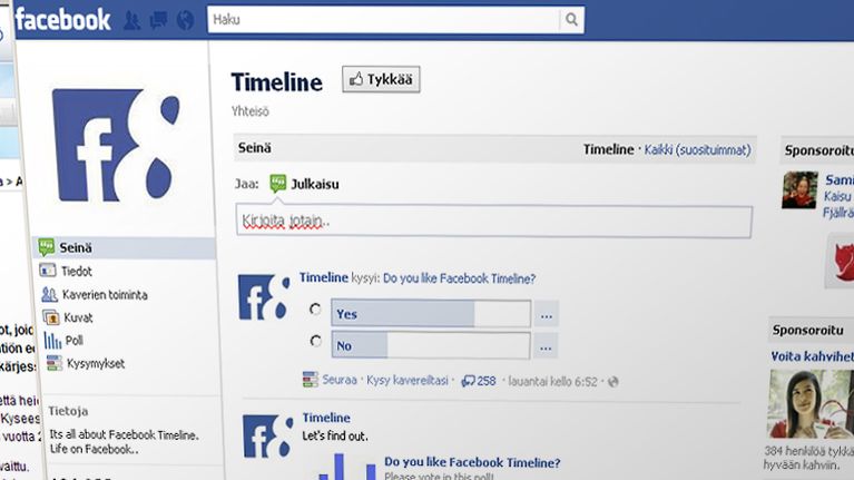 Kuvakaappaus Facebookin sivusta, jossa voi tykätä timeline-toiminnosta.