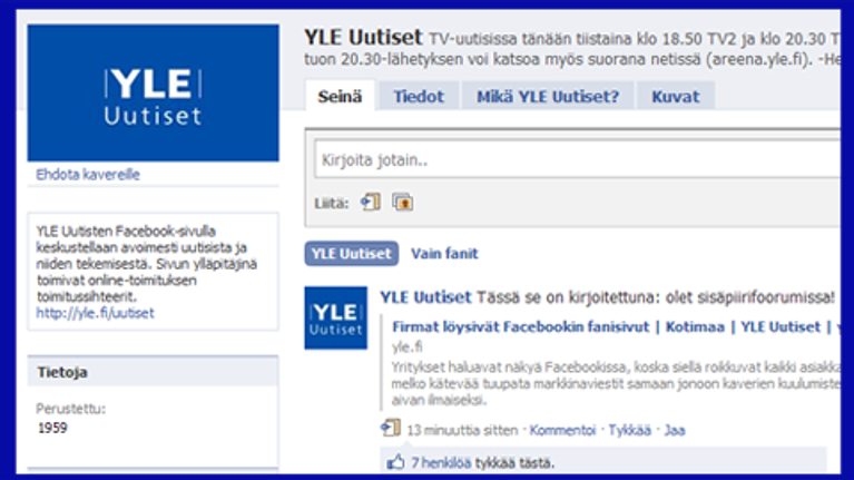 Yksityiskohta YLE Uutiset Facebook-sivustosta.