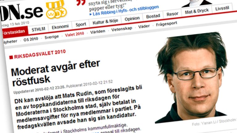 Kuva Dagens Nyheter lehdestä jossa artikkeli Mats Rudinista.