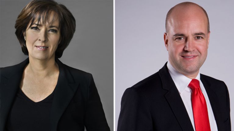 Vasemmalla kuvassa Mona Sahlin ja oikealla Fredrik Reinfeldt.