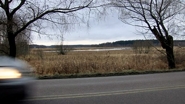Peltomaisema ja maantie Porvoon Skaftkärrissä.