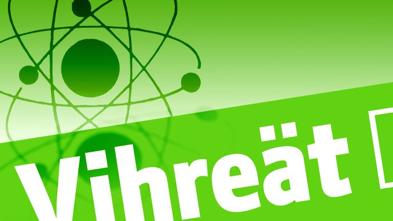 Vihreiden logo ja ydinvoimasymboli