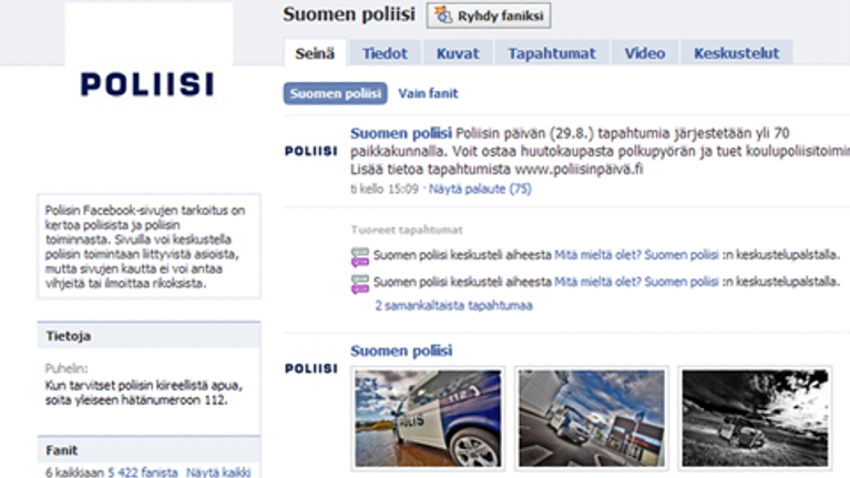 Yksityiskohta poliisin Facebook-sivustosta.