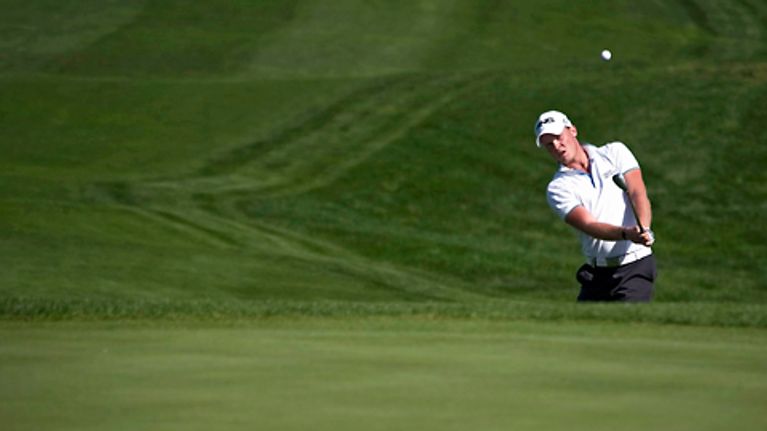 Brittiläinen Danny Wilett lyö golfpalloa Espanjan Madrid Masters -turnauksessa.