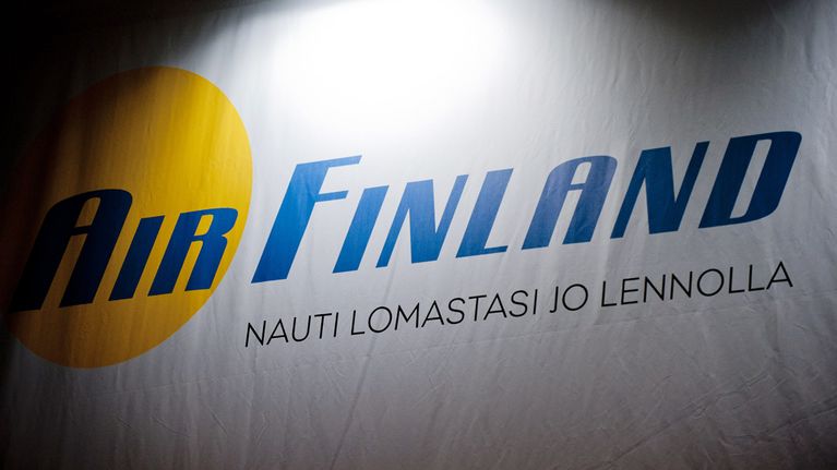 Air Finland -yhtiön mainos Matka 2012 -messuilla Messukeskuksessa tammikuussa 2012.