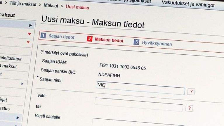 Verkkopankin uusi maksu -sivusto.