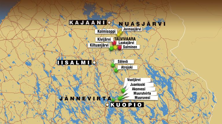 Grafiikka Talvivaaran nikkelikaivoksen vesistövaikutuksista.
