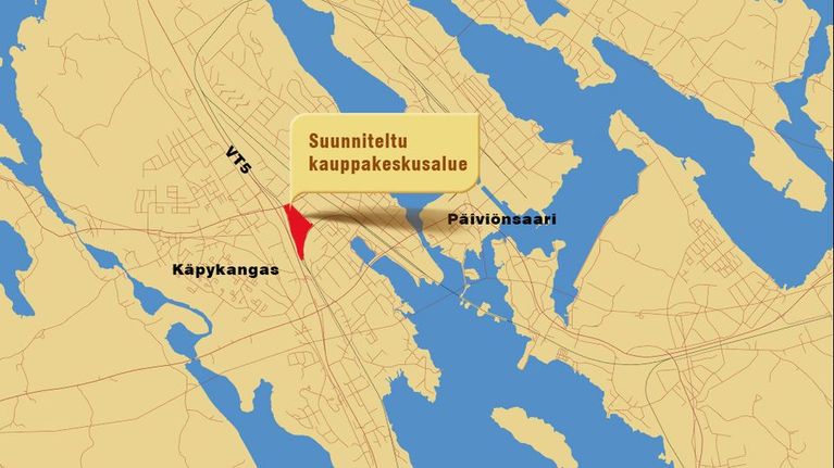 Grafiikka Varkauteen suunnitellusta kauppa-alueesta.