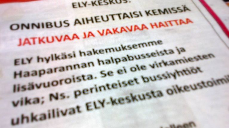 Onnibus julkaisi kielteisen päätöksen jälkeen ilmoituksen Oulu lehdessä 2.3.2013
