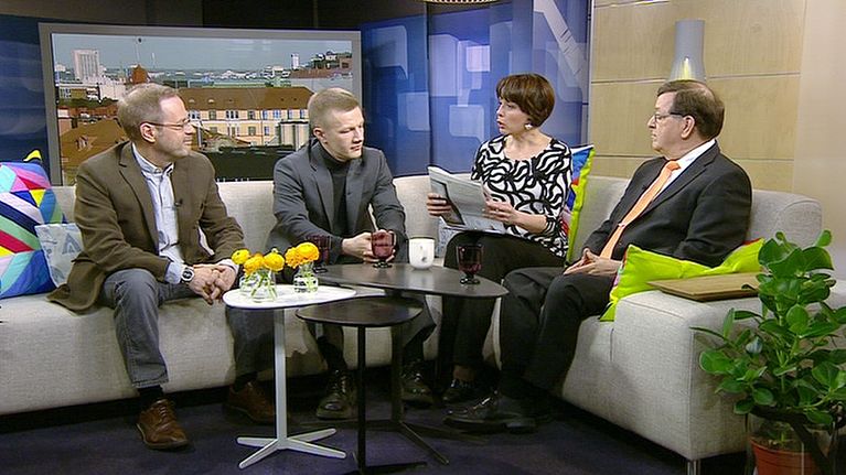 Pekka Ervasti, Matias Turkkila ja Paavo Väyrynen Aamu-tv:n vieraina.