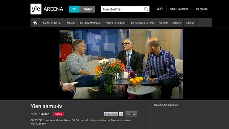 Kuvakaappaus Yle Areenan verkkosivuilta.