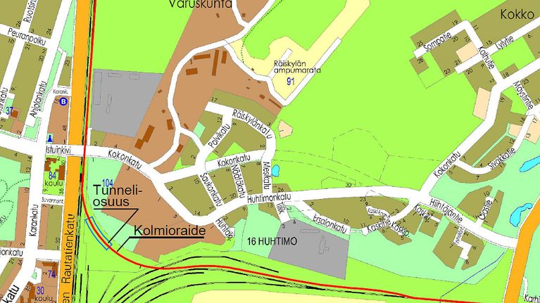 Karttapiirros Riihimäen kolmioraiteesta