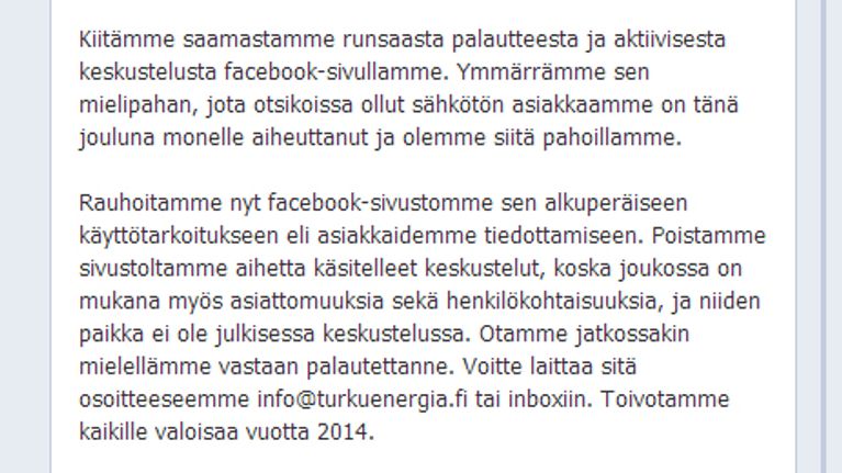 Kuvakaappaus Turku Energian Facebook-sivulta