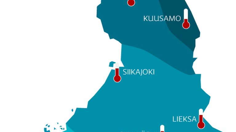 Keskilämpötilat Suomessa eri mittauspaikoissa