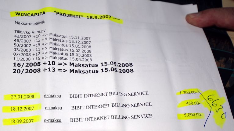 Asiakirja Wincapitalle maksetuista sijoituksista.
