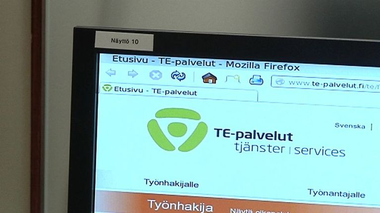 Kuvassa näyttöruutu TE-toimistossa