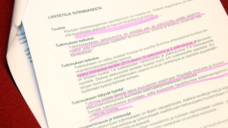 THL:n koulujen sisäilmakyselyn saatekirje.