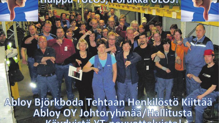 Abloyn henkilöstön ilmoitus sanomalehdessä