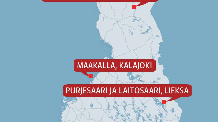 Suomen kartta, johon merkitty parhaat matkanäkymät. 