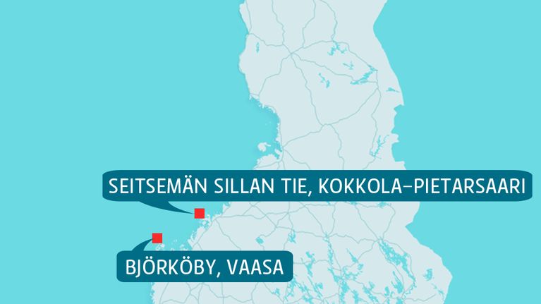 Suomen kartta, johon merkitty parhaat matkanäkymät. 