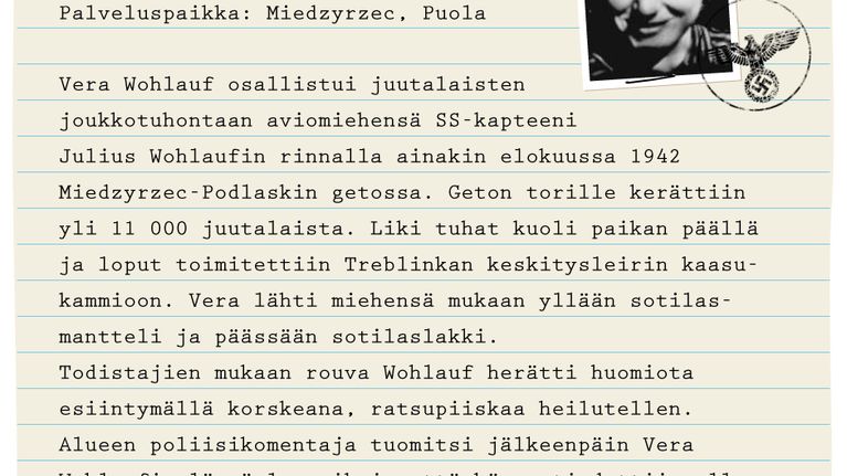 Vera Wohlauf (os.Stähli), Kotipaikka: Hampuri, Saksa. Palveluspaikka: Miedzyrzec, Puola. 
