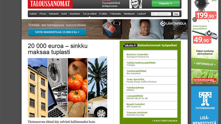 Kuvankaappaus Taloussanomien artikkelista.