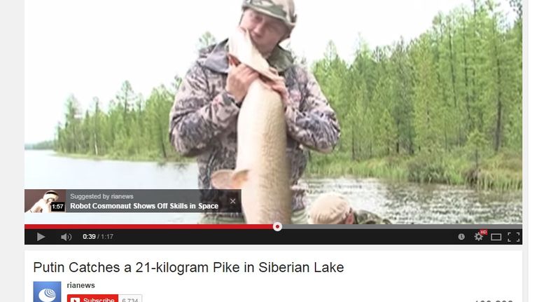 Youtuben videossa Vladimir Putin suutelee haukea
