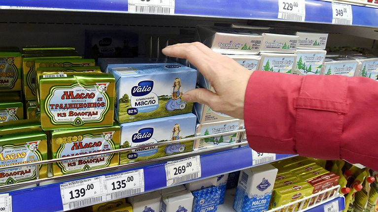 Valion juustoja ja voita sai Moskovassa Perekrestok-ruokakaupasta lokakuussa.