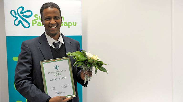 Vuoden 2014 Mr. Maahanmuuttajaksi valittu Aadan Ibrahim.