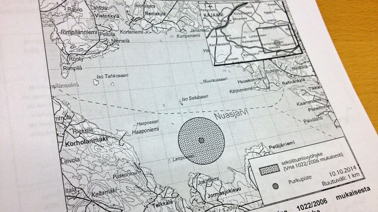 Nuasjärveen suunnitellun purkuputken sekoittumisvyöhyke ympäristölupahakemuksen mukaan