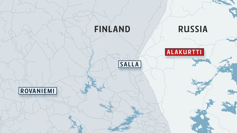 Kartta Suomen ja Venäjän rajasta.