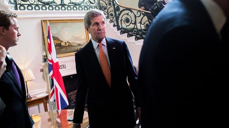 Yhdysvaltain ulkoministeri John Kerry kuvattuna valtiovierailullaan Lontoossa 21. helmikuuta 2015. 