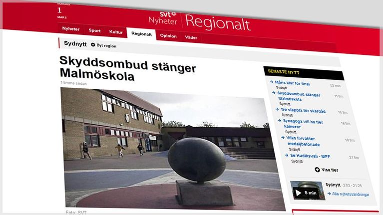 Kuvakaappaus Svt:n nettisivuilta jutusta, joka käsittelee Malmössä sijaitsevan koulun sulkemista. 