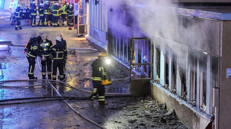 Moskeijapalon sammutustöitä Eskilstunassa.