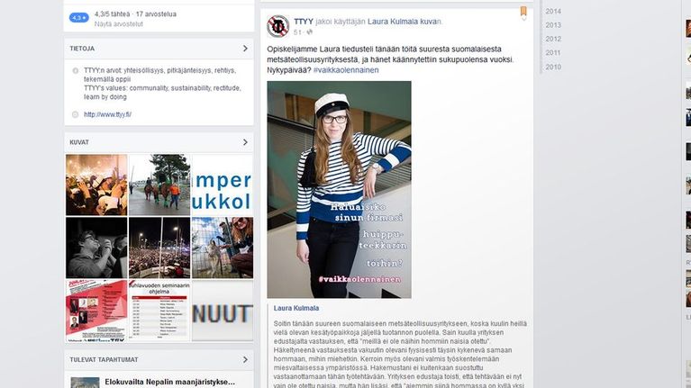 Kuvakaappaus Laura Kulmalan päivityksestä.