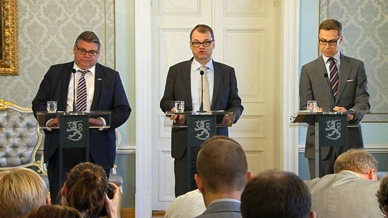 Timo Soini, Juha Sipilä ja Alexander Stubb