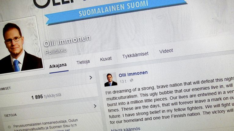 Perussuomalaisten kansanedustajan Olli Immosen Facebook-sivu 25. heinäkuuta.