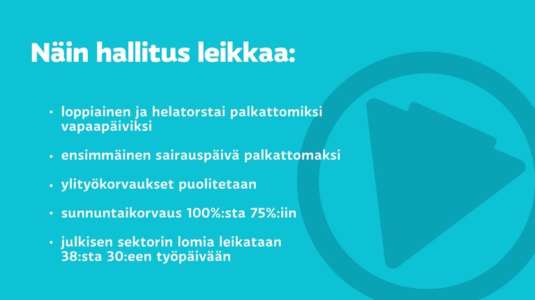Hallituksen esityksiä leikkauskohteiksi.