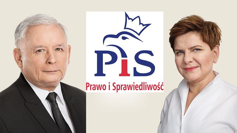 Laki ja oikeus -puolueen puheenjohtaja Jaroslaw Kaczynski ja pääministeriehdokas Beata Szydlo.