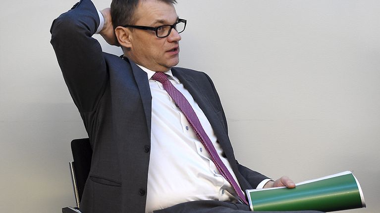 Keskustan puheenjohtaja, pääministeri Juha Sipilä perussuomalaisten ryhmäkokouksessa eduskunnassa Helsingissä.