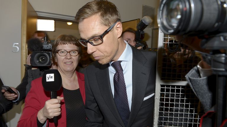 Kokoomuksen valtiovarainministeri Alexander Stubb eduskunnassa 5. marraskuuta 2015, jossa puristettiin kasaan sosiaali- ja terveysuudistusta. 