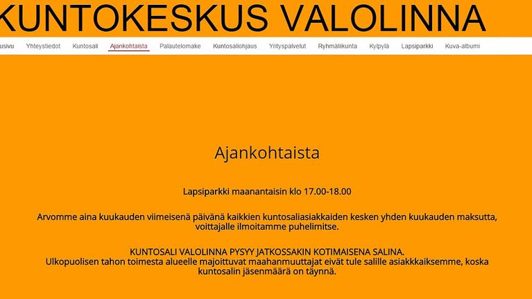 kuntosalin nettisivu