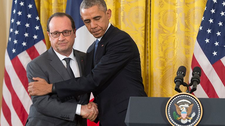 Ranskan presidentti Francois Hollande ja Yhdysvaltain presidentti Barack Obama.